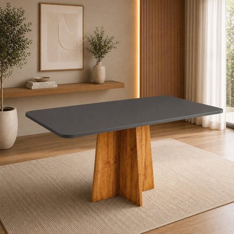Mesa de Jantar 6 Lugares Retangular 160x80cm em MDF Aires Mel e Cinza