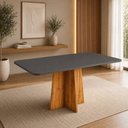 Ver imagem 1 de Mesa de Jantar 6 Lugares Retangular 160x80cm em MDF Aires Mel e Cinza