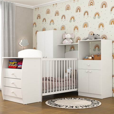 Quarto Infantil com Berço-cômoda Laura Multimóveis Branco