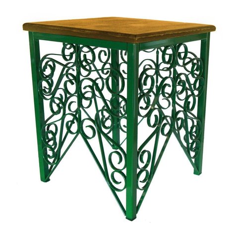 Banqueta de Ferro Artesanal Bar Rustica com Madeira de Demolição Multi Uso - Verde escuro