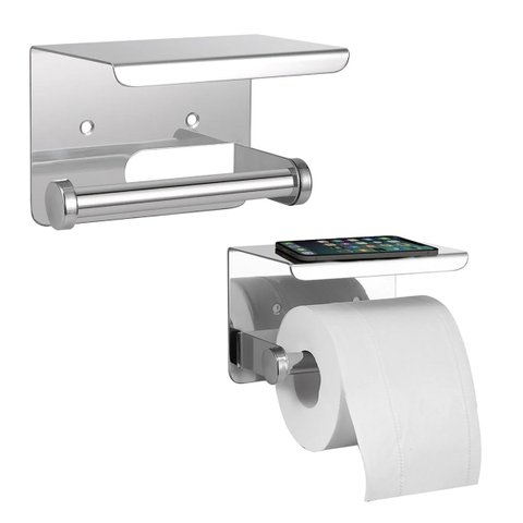 Suporte Papel Higienico Inox Banheiro Lavabo Kit 2 Unidades Apoio Celular Porta Objeto Prateleira Mu