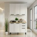 Ver imagem 1 de Cozinha Compacta Modulada Americana 5 Portas 3 Gavetas com Divisor de Talheres e Tampo TM4319 MDF Grazi Branco/Carvalho Tropical