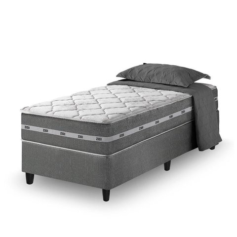 Cama Box Solteiro King Cinza + Colchão Molas Ensacadas Zidi Miami 96x203x59cm