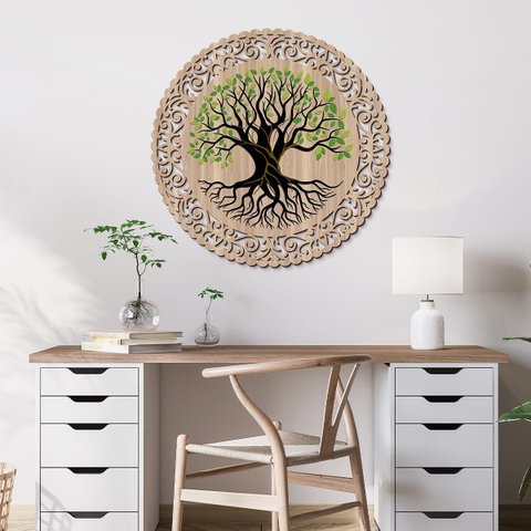 Mandala em Madeira, Impressão Uv - Árvore da Vida 2