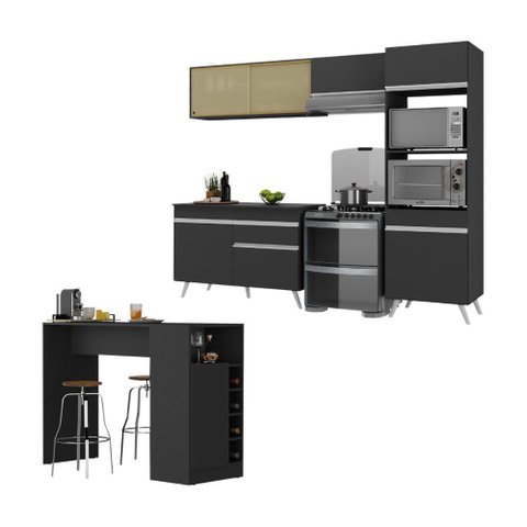 Armário de Cozinha Modulado com Bancada Americana Multimóveis Mp2209 Preto/branco