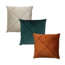 Ver imagem 1 de Kit 3 Capas para Almofada Drapeada Quadrada em Veludo Terracota, Verde Escuro e Bege