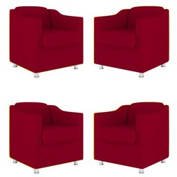 Kit 4 Poltronas Tilla Decorativas Consultório Sala Tecido Suede Cor:Vermelho - 1