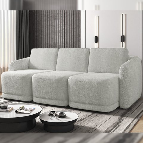 Sofá Cama Modulado Retrátil e Reclinável Decorativo Varsóvia 336cm Bouclê Cinza G33 - Gran Belo