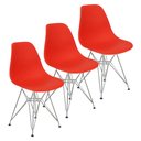 Ver imagem 1 de Kit 3 Cadeiras Charles Eames Eiffel Base Metal Cromado Vermelha