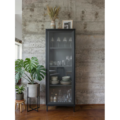 Estante Cristaleira Alta 1 Porta 3 Prateleiras com Vidro 46,5cmx148,5cm Preto