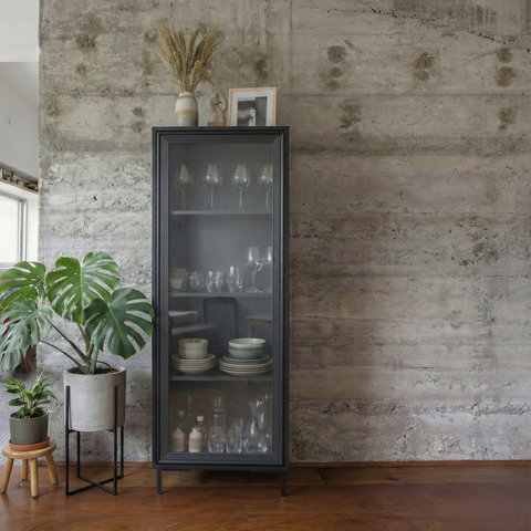 Estante Cristaleira Alta 1 Porta 3 Prateleiras com Vidro 46,5cmx148,5cm Preto