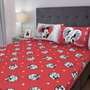 Ver imagem 4 de Jogo de Cama Portallar Casal Malha Mista Estampado Disney Joy Mickey Minnie Lovers 3 Peças Vermelho
