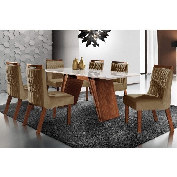 Conjunto Sala de Jantar Mesa com Tampo MDF 6 Cadeiras Atlanta Lj Móveis - 1