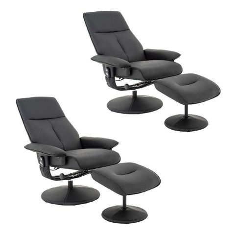 Kit 2 Poltronas Reclinável de Massagem com Apoio de Pés e Giratória Detroit Pu Preto G56 - Laura Lar