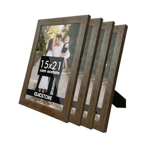 Kit 4 Porta Retrato 15x21 A5 Acetato Fotos Moldura Aparador Decoração Quadro:tabaco