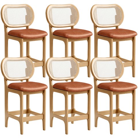 Kit 6 Banquetas Baixa Bar Cozinha Sala de Jantar Betta L02 Mel Tela Couríssimo Camel - Lyam Decor