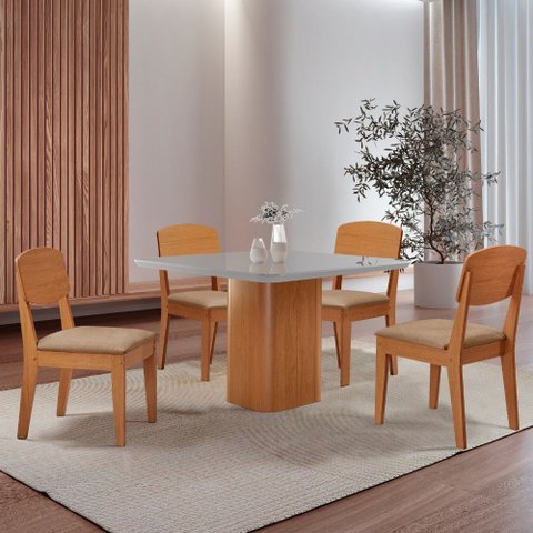 Mesa de Jantar Eloise 90cm Tampo Mdf Vidro com 4 Cadeiras Copper Moderna Mobília