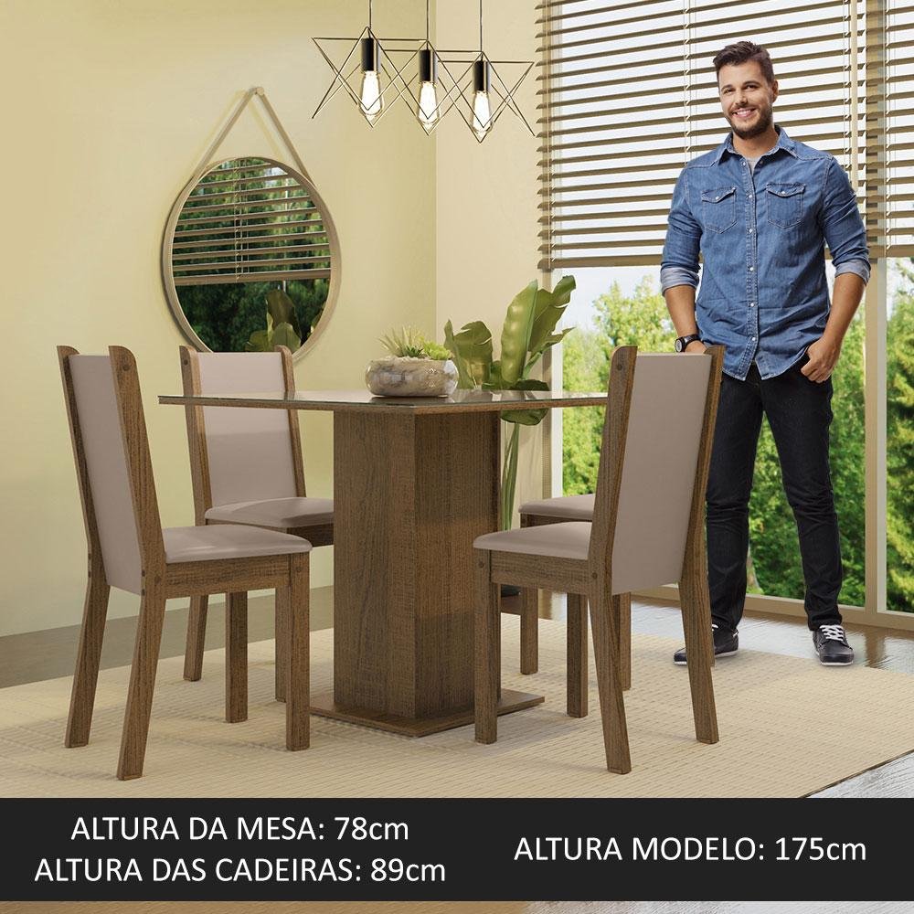 Conjunto Sala de Jantar Mesa Tampo de Vidro 4 Cadeiras Rustic/crema/bege Tifani Madesa - 5