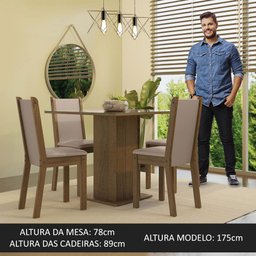 Conjunto Sala de Jantar Mesa Tampo de Vidro 4 Cadeiras Rustic/crema/bege Tifani Madesa - 6