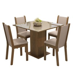 Conjunto Sala de Jantar Mesa Tampo de Vidro 4 Cadeiras Rustic/crema/bege Tifani Madesa - 3