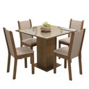 Ver imagem 3 de Conjunto Sala de Jantar Mesa Tampo de Vidro 4 Cadeiras Rustic/crema/bege Tifani Madesa