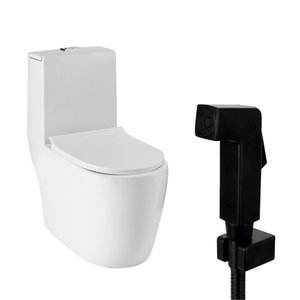 Kit Vaso Sanitário Monobloco Amazonita e Ducha Higiênica para Banheiro Jacuí - Branco e Preto