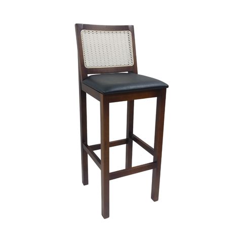 Banqueta Alta de Madeira com Encosto Madrid - Imbuia/preto