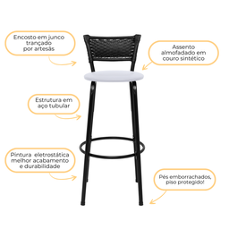 Banqueta para Bancada Banco Alto Junco Preto Balcão Cozinha Gourmet Bar Área de Lazer Piscina - 4