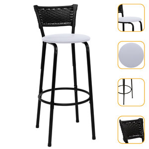 Cadeira Alta Preta Encosto Junco Balcão Bancada Bistrô Ilhas Americana Bares - Branco