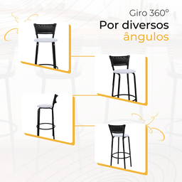 Banqueta para Bancada Banco Alto Junco Preto Balcão Cozinha Gourmet Bar Área de Lazer Piscina - 5