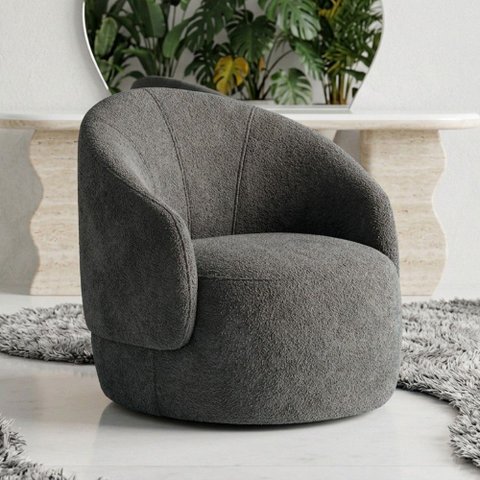 Poltrona Decorativa Giratória Saara Orgânica Sala de Estar Bouclê Cinza Escuro - Desk Design