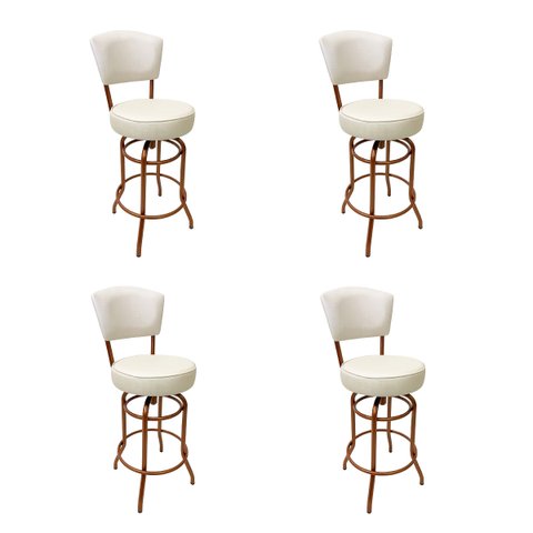 Conjunto 4 Banquetas Bar Cobre Bancada Média Altura 65cm Giratória Encosto estofado Assento cor Off 