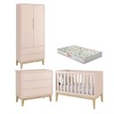 Ver imagem 1 de Quarto de Bebê 2 Portas e Cômoda Gaveteiro New Classic Rosa com Pés Madeira Natural e Colchão Gazin