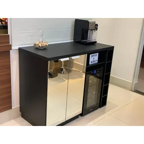 Bar Bancada com Nicho Garrafas em MDF Frontal com Espelho para Adega Oster 18GARRAFAS