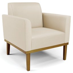 Poltrona Decorativa Base Madeira Castanho Maressa Sintético Bege - Ibiza - 1