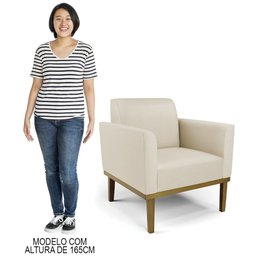Poltrona Decorativa Base Madeira Castanho Maressa Sintético Bege - Ibiza - 8