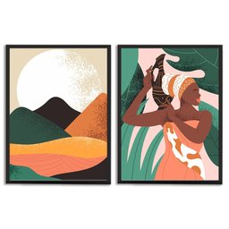 Kit 2 Quadros Decorativos Cultura Africana Natureza Preto - Médio - 1 Kit 2 Quadros Decorativos Cultura Africana Natureza Preto - Médio - 1