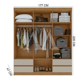 Guarda Roupa 6p. Abrir 4g Lopas Zeus C/esp e C/pes Amendoa Clean / Off White - 2