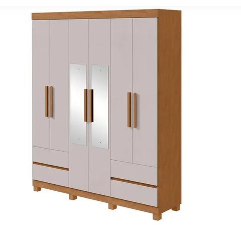 Guarda Roupa 6p. Abrir 4g Lopas Zeus C/esp e C/pes Amendoa Clean / Off White