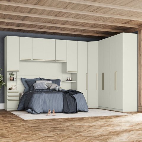 Conjunto Quarto Modulado Casal 7 Peças Madeira 240cm Bellagio Areia HP Casa 812