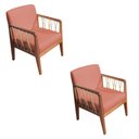 Ver imagem 1 de Kit 02 Poltronas Barcelona Suede Coral Com Corda Náutica Champagne Base Fixa de Madeira - D’Rossi