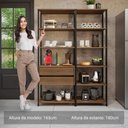Ver imagem 5 de Armário Estante Multiuso Organizador 2 Gavetas 9 Prateleiras 129cm Rustic/preto Madesa