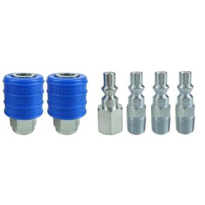 Kit Engate Rápido 1/4" Pneumático Ar Comprimido com 6 Peças - Azul