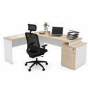 Ver imagem 1 de Conjunto Mesa Pedestal em L com Gavetas e Cadeira de Escritório Ergonômicas - Dubai/Branco