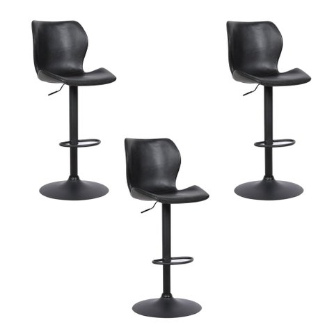 Kit 3 Banquetas Base em Aço Giratória Naboo com Regulagem de Altura Pu Preto - Gran Belo