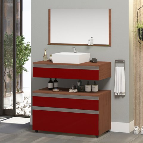 Conjunto Safira 60 Gabinete para Banheiro com Cuba e Espelheira