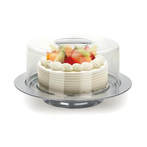 Boleira com Pedestal Base Inox 33cm Prato para Bolo Pudim