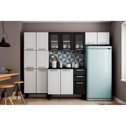 Cozinha Modulada Completa Múltipla 4pçs (2 Armários Balcão Paneleiro) C4p77 Branco/preto -