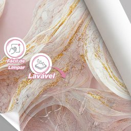 Papel de Parede Painel 3D Mármore Branco Bege Ouro 2M Auto Colante Lavável Revestimento Brilhoso - 4