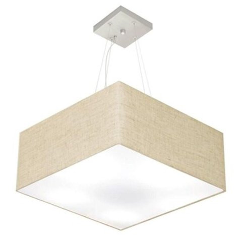Lustre Pendente Quadrado Md-4040 Cúpula em Tecido 21/50x50cm Rustico Bege - Bivolt